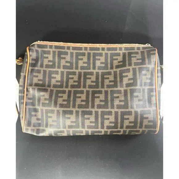 Fendi Vintage Zucca Brown Tobacco zip top Crossbody Purse Camera Bag - Picture 2 of 10